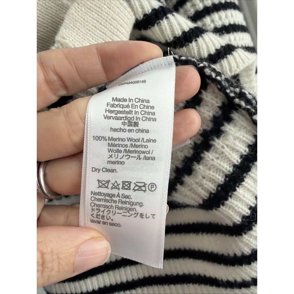 Madewell Waffle-Knit 100% Merino Wool Long Sleev Cardigan in Stripe Black Crm XL - Picture 5 of 9